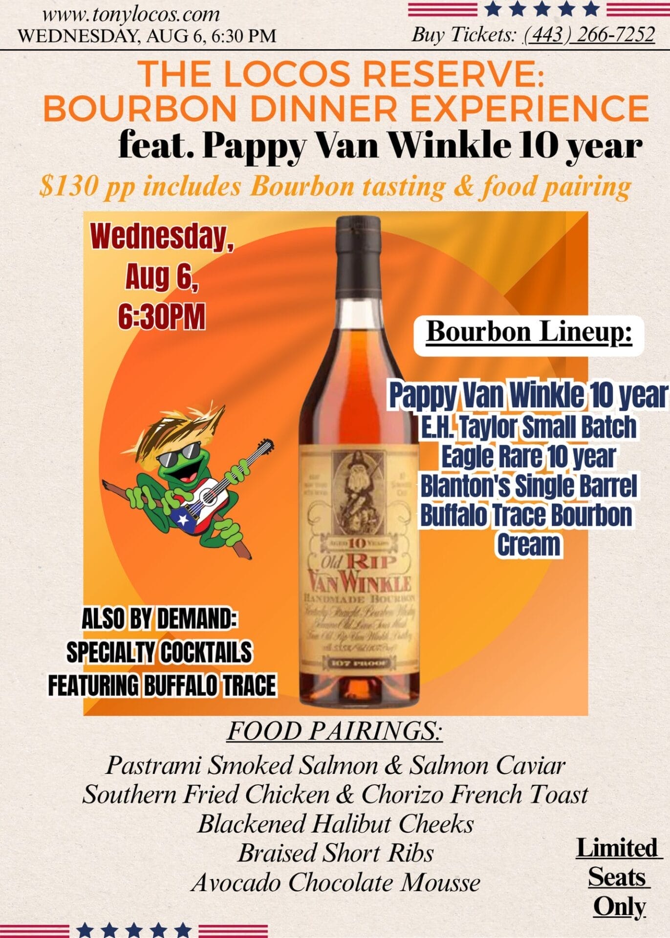 Bourbon dinner event with Pappy Van Winkle tasting.
